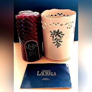 Vintage - Large Pierced Lenox Holiday Candleholder & Candle Set